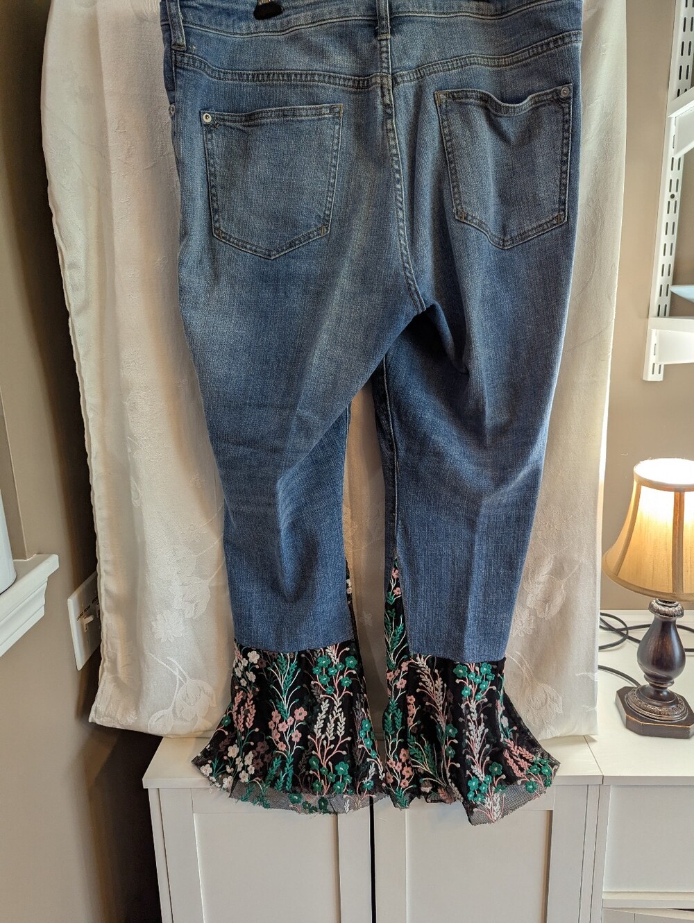 Pilcro and the Letterpress Blue Jeans with Floral Bootcut Hem - Picture 2 of 8